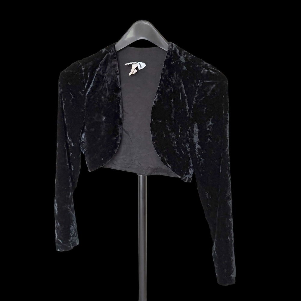 Y2K Dave &‎ Johnny Black Crushed Velvet Bolero Jacket Cropped Shrug Long Sleeve